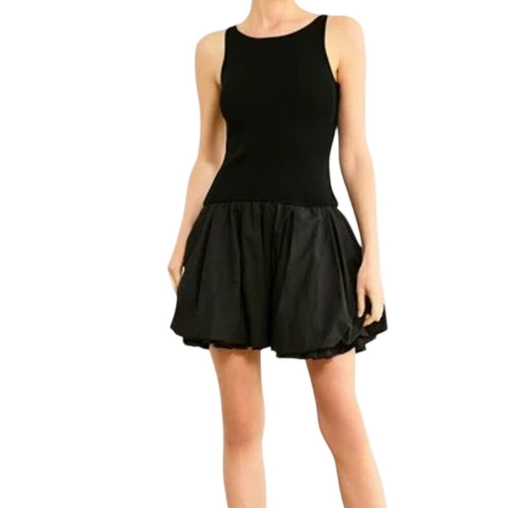 Line and Dot Praia Black Drop Waist Bubble Skirt Balletcore Chic Party Dress
